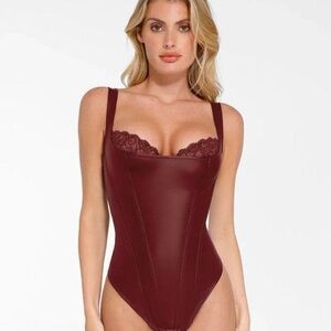 GUC Popilush Shapewear Faux Leather Lace Balconette Sculpting Bodysuit XXL